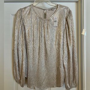 NWT LOFT Champagne Gold Metallic Long Sleeve Shimmer Blouse